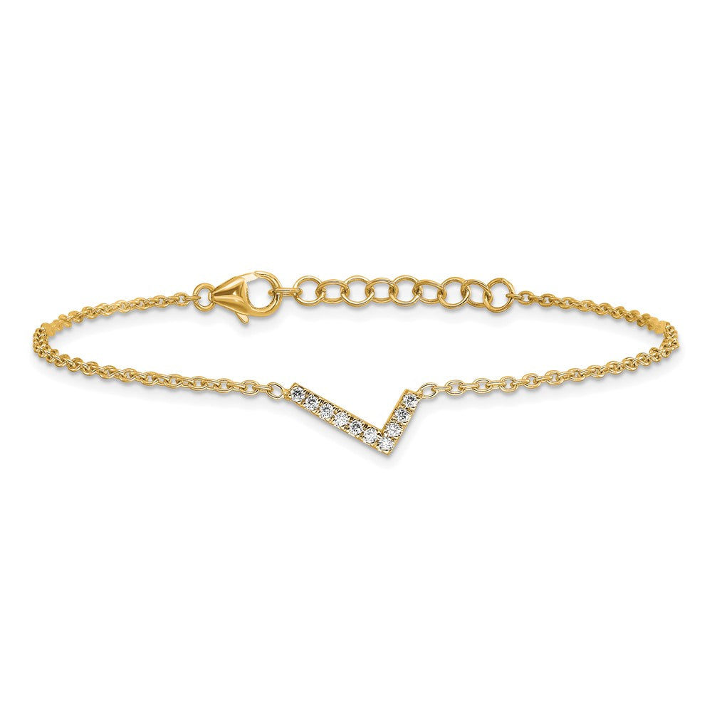14k Yellow Gold Natural Diamond Sideways Letter L w/ 1in ext. Bracelet