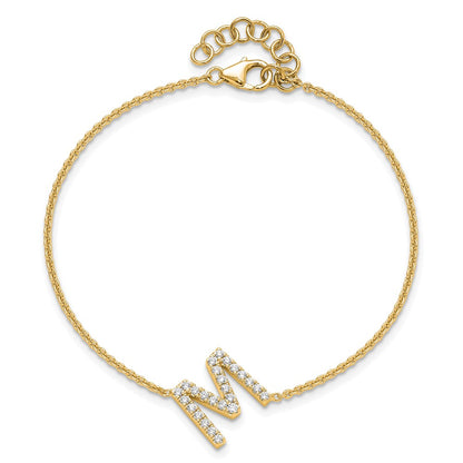 14k Yellow Gold Natural Diamond Sideways Letter M w/ 1in ext. Bracelet