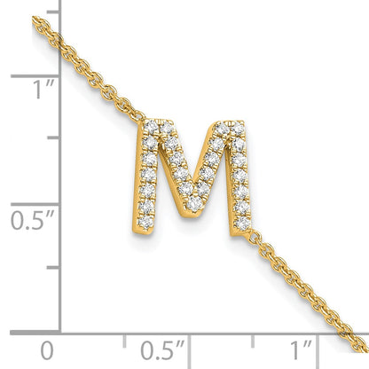 14k Yellow Gold Natural Diamond Sideways Letter M w/ 1in ext. Bracelet