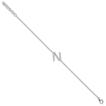 14KW Natural Diamond Sideways Letter N w/ 1in ext. Bracelet