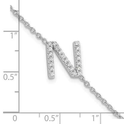 14KW Natural Diamond Sideways Letter N w/ 1in ext. Bracelet