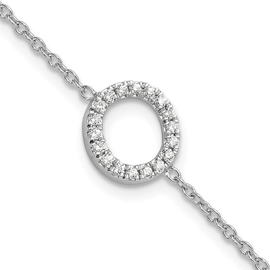 14KW Natural Diamond Sideways Letter O w/ 1in ext. Bracelet