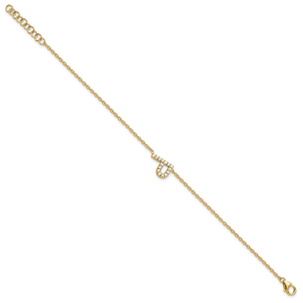 14k Yellow Gold Natural Diamond Sideways Letter P w/ 1in ext. Bracelet