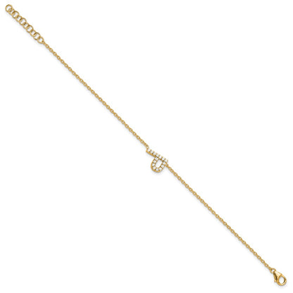 14k Yellow Gold Natural Diamond Sideways Letter P w/ 1in ext. Bracelet