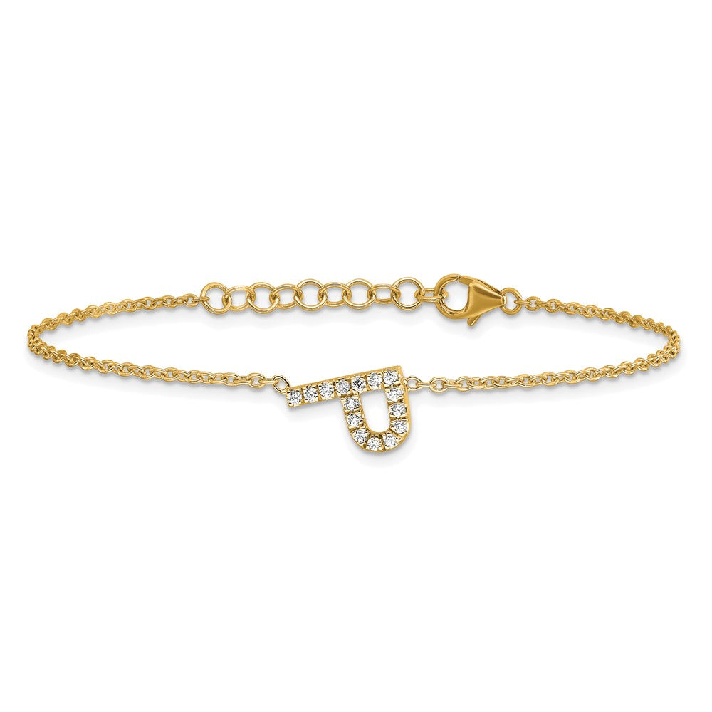 14k Yellow Gold Natural Diamond Sideways Letter P w/ 1in ext. Bracelet