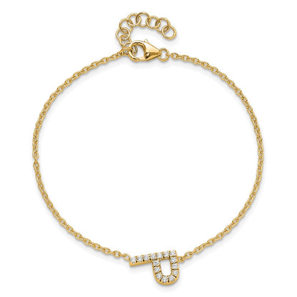 14k Yellow Gold Natural Diamond Sideways Letter P w/ 1in ext. Bracelet