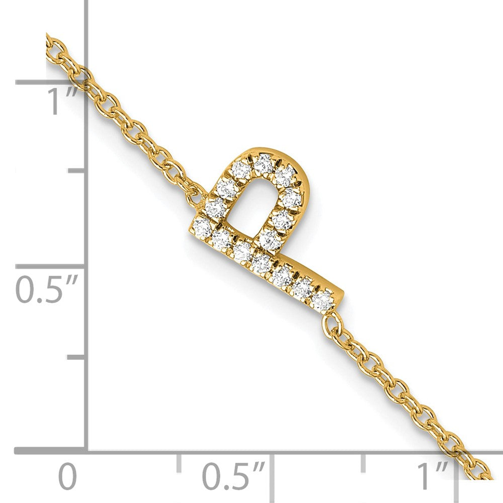 14k Yellow Gold Natural Diamond Sideways Letter P w/ 1in ext. Bracelet