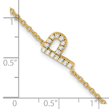 14k Yellow Gold Natural Diamond Sideways Letter P w/ 1in ext. Bracelet