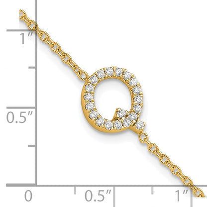 14k Yellow Gold Natural Diamond Sideways Letter Q w/ 1in ext. Bracelet