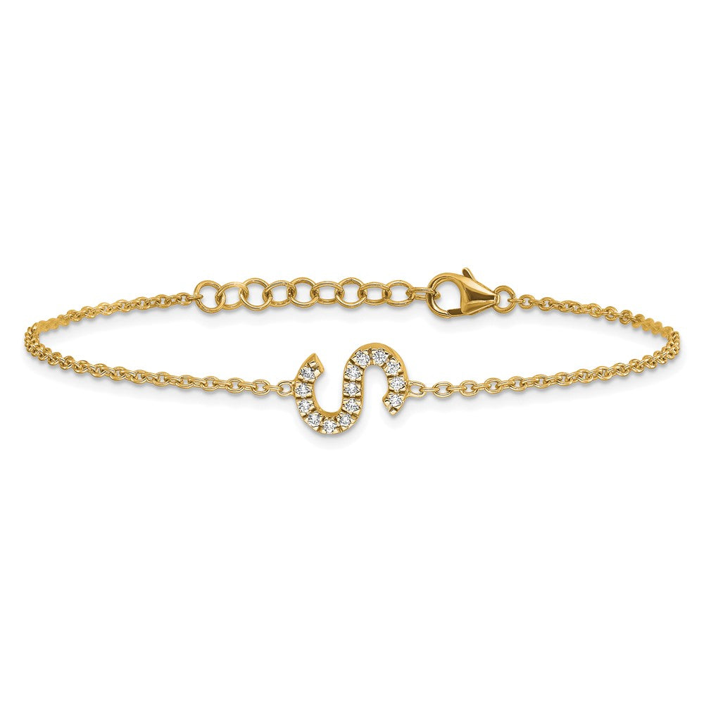 14k Yellow Gold Natural Diamond Sideways Letter S w/ 1in ext. Bracelet