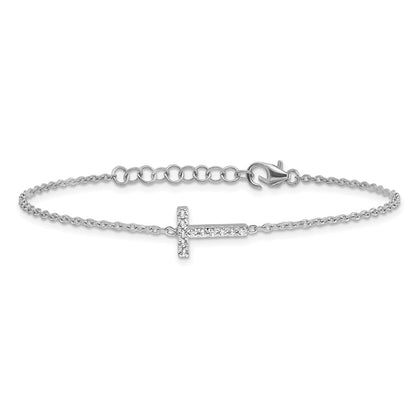 14KW Natural Diamond Sideways Letter T w/ 1in ext. Bracelet