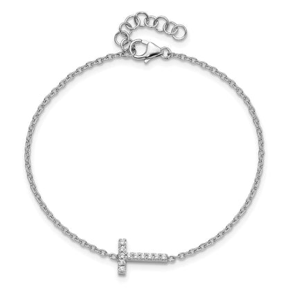 14KW Natural Diamond Sideways Letter T w/ 1in ext. Bracelet