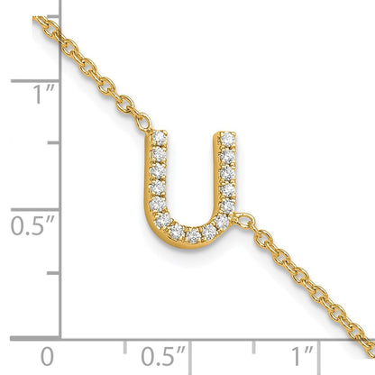 14k Yellow Gold Natural Diamond Sideways Letter U w/ 1in ext. Bracelet