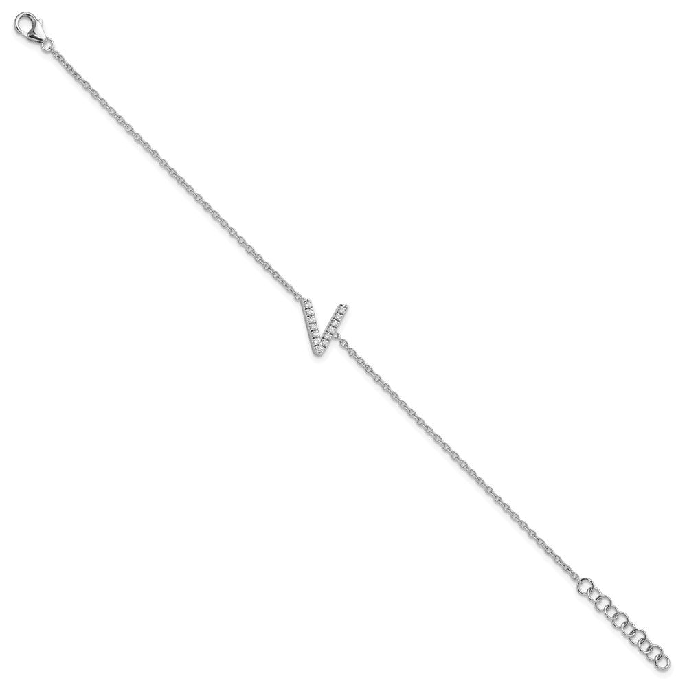 14KW Natural Diamond Sideways Letter V w/ 1in ext. Bracelet