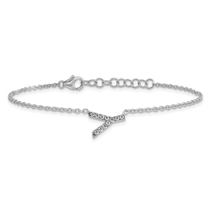 14KW Natural Diamond Sideways Letter Y w/ 1in ext. Bracelet