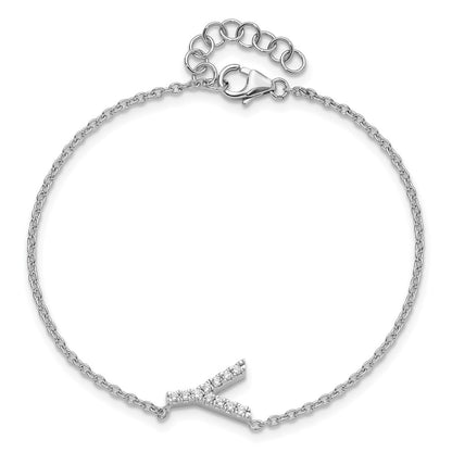 14KW Natural Diamond Sideways Letter Y w/ 1in ext. Bracelet