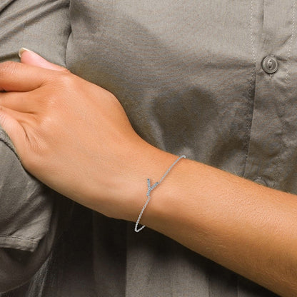 14KW Natural Diamond Sideways Letter Y w/ 1in ext. Bracelet