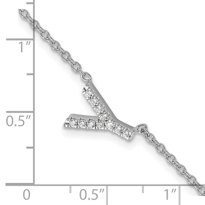 14KW Natural Diamond Sideways Letter Y w/ 1in ext. Bracelet