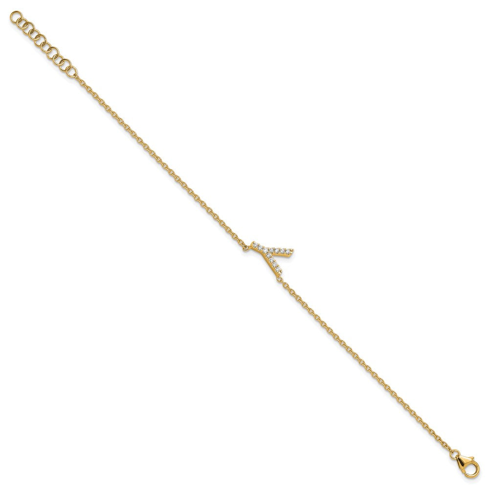 14k Yellow Gold Natural Diamond Sideways Letter Y w/ 1in ext. Bracelet