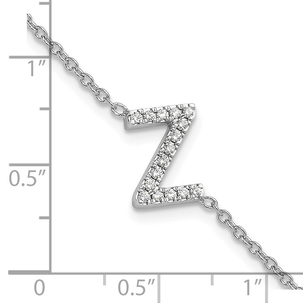 14KW Natural Diamond Sideways Letter Z w/ 1in ext. Bracelet