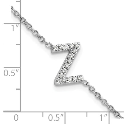14KW Natural Diamond Sideways Letter Z w/ 1in ext. Bracelet