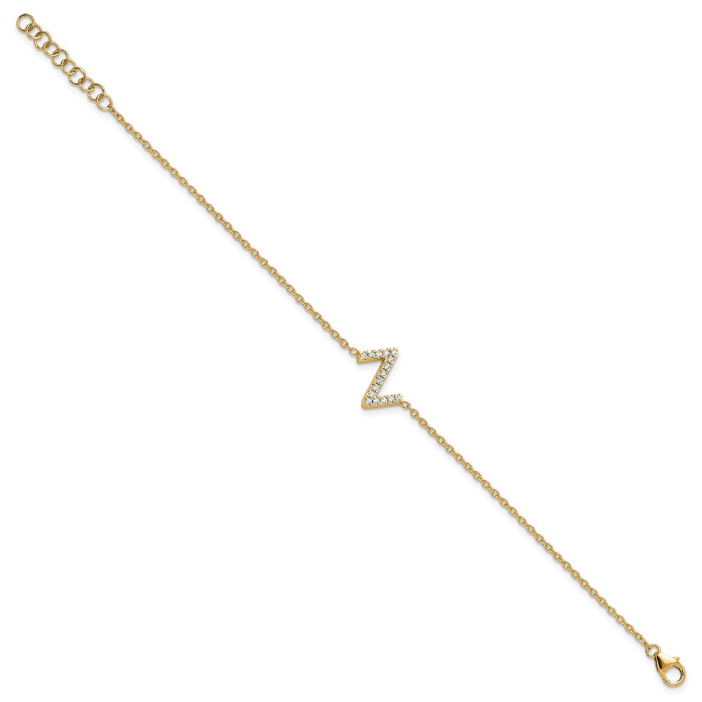 14k Yellow Gold Natural Diamond Sideways Letter Z w/ 1in ext. Bracelet