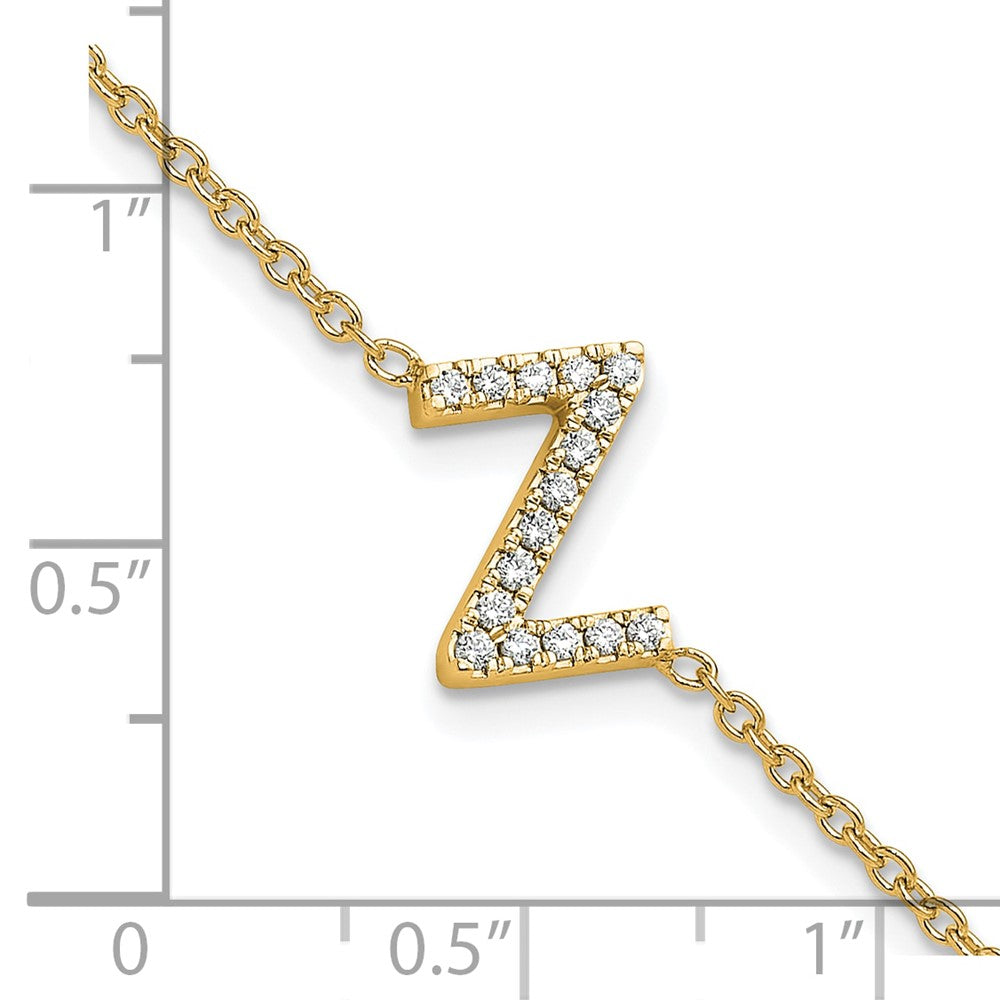 14k Yellow Gold Natural Diamond Sideways Letter Z w/ 1in ext. Bracelet