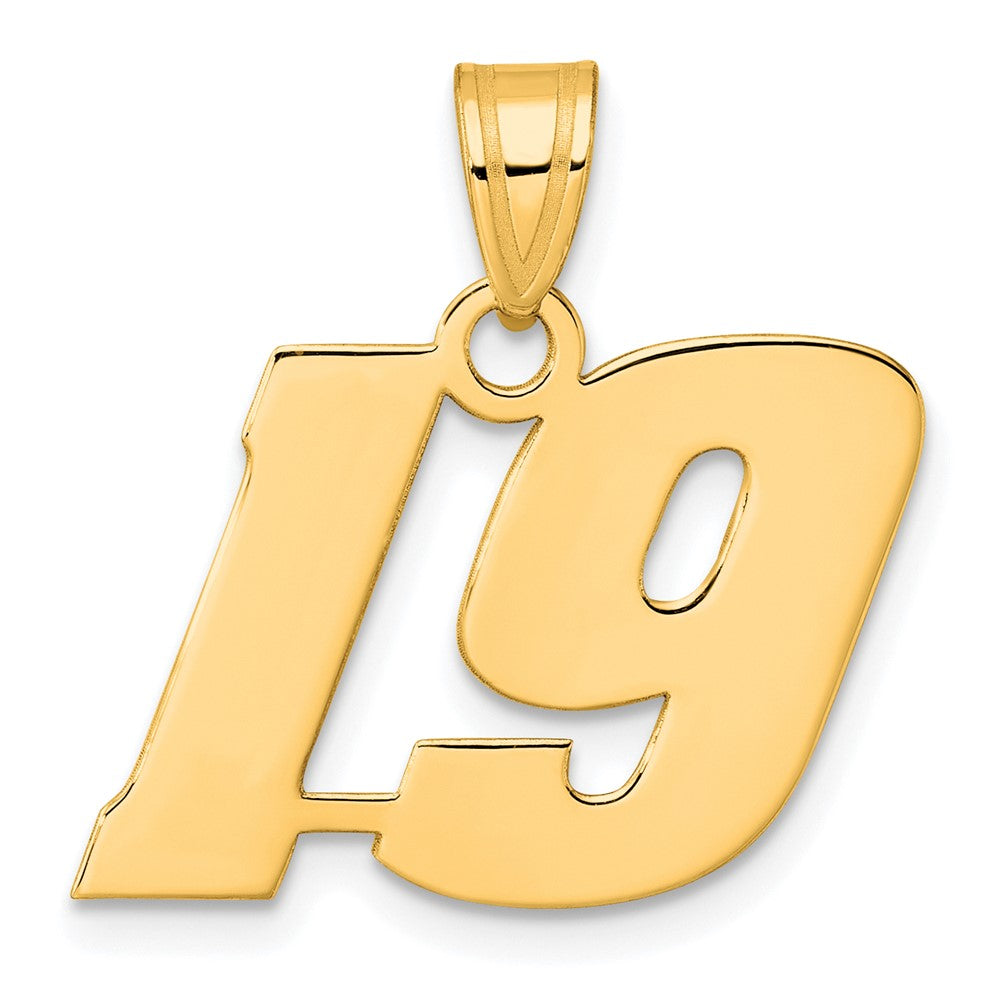 14k Yellow Gold Polished Block Number 19 Pendant