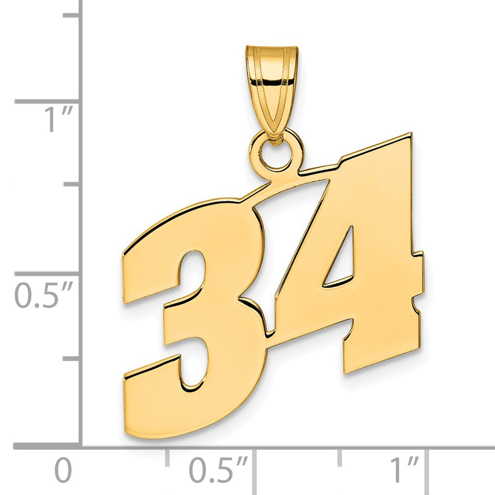 14k Yellow Gold Polished Block Number 34 Pendant