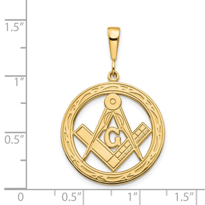 14k Yellow Gold Polished u0026 Textured Large Masonic Symbol Pendant