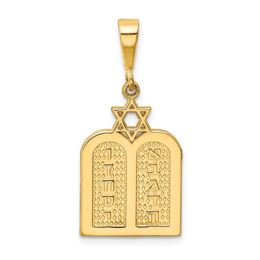 14k Yellow Gold Polished 10 Commandment Tablets w/Star Of David Charm