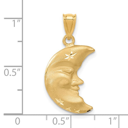 14k Yellow Gold Satin Diamond-cut Moon Charm