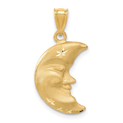 14k Yellow Gold Satin Diamond-cut Moon Charm