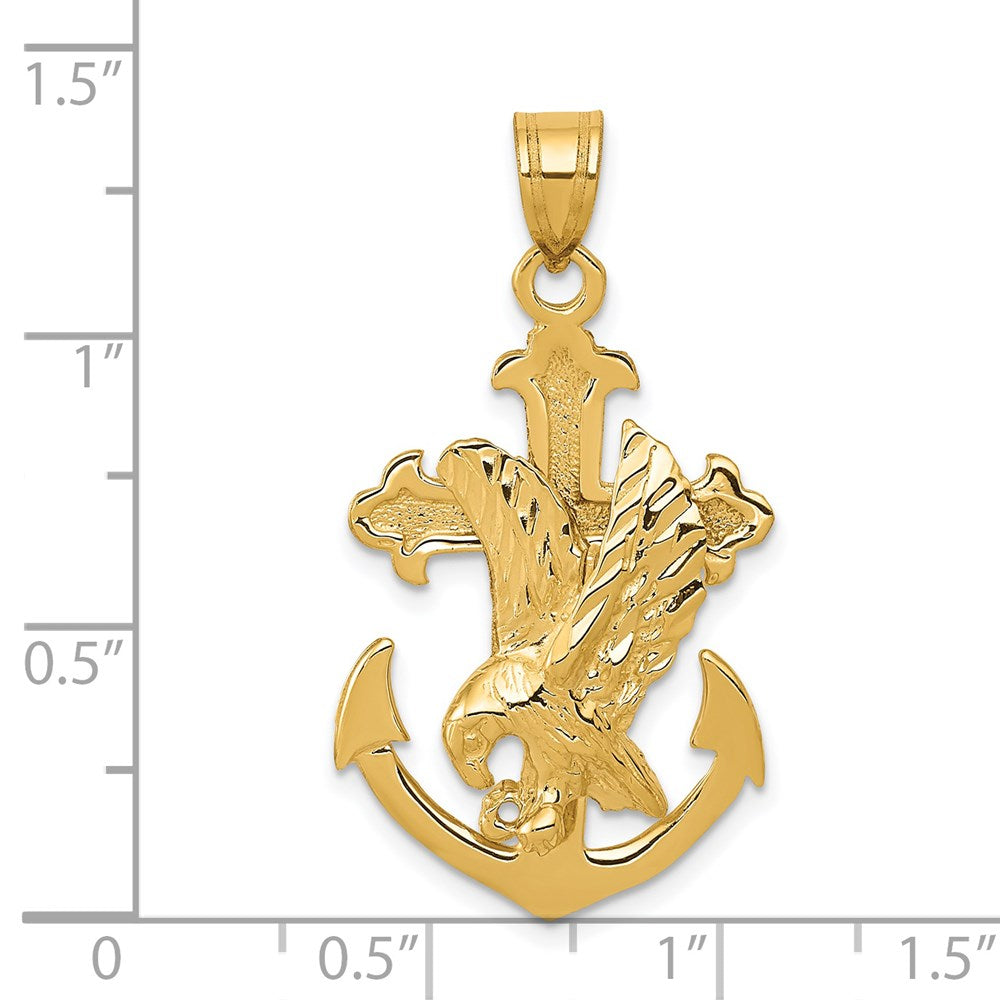 14k Yellow Gold Mariners Cross w/Eagle Pendant