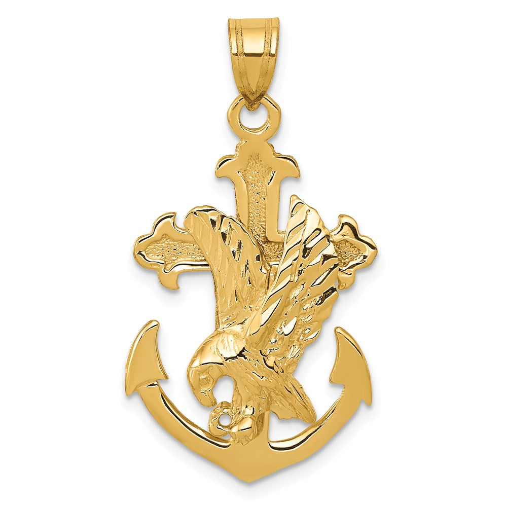 14k Yellow Gold Mariners Cross w/Eagle Pendant