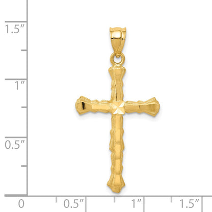 14k Yellow Gold Diamond -Cut Cross Pendant