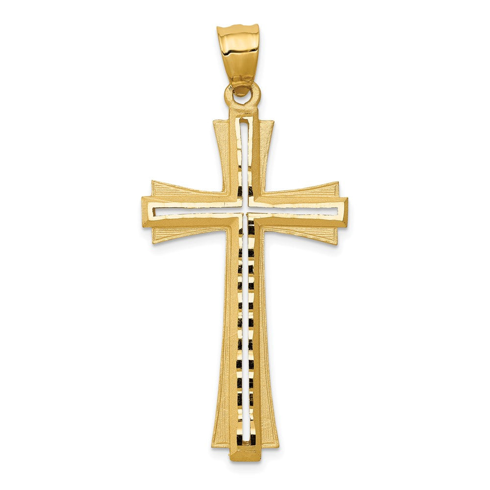 14k Yellow Gold Diamond Cut and Satin Cross Pendant
