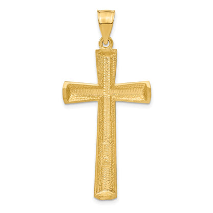 14k Yellow Gold Satin and Diamond -Cut Cross Pendant