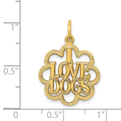 14k Yellow Gold I LOVE DOGS Charm