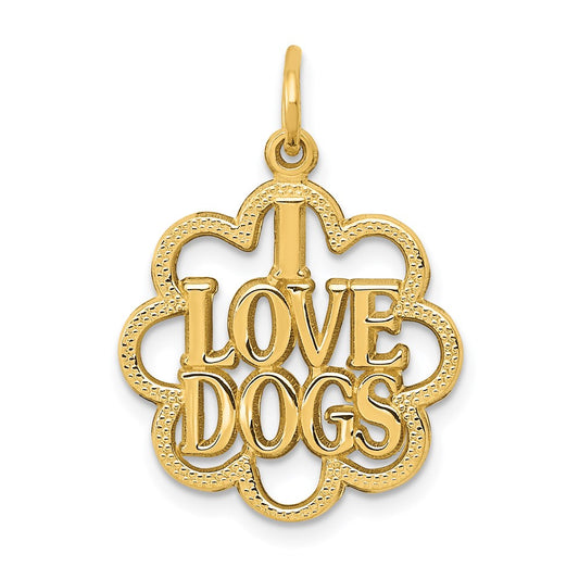 14k Yellow Gold I LOVE DOGS Charm