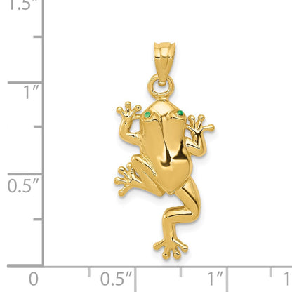 14k Yellow Gold Frog W/ Enameled Eyes Charm