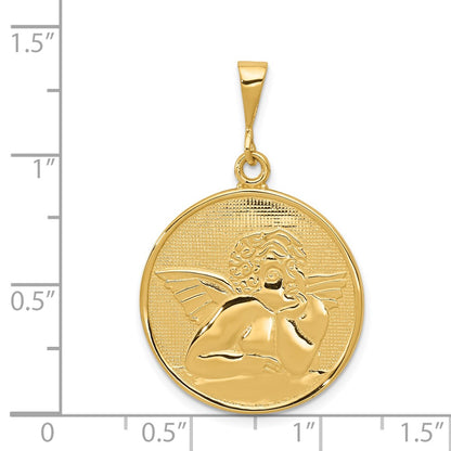 14k Yellow Gold Polished and Satin Angel Pendant