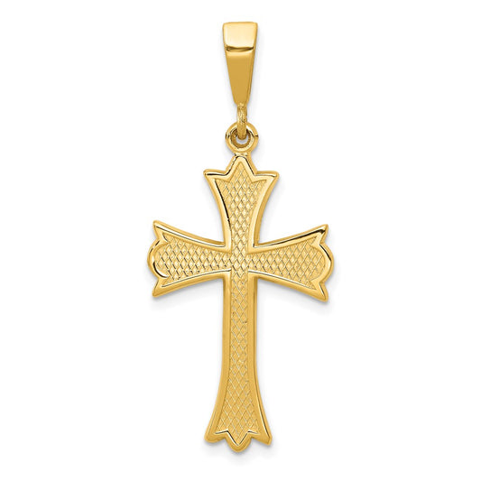 14k Yellow Gold Fleur De Lis Cross Pendant