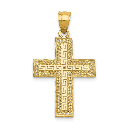 14k Yellow Gold Greek Filigree Cross Pendant