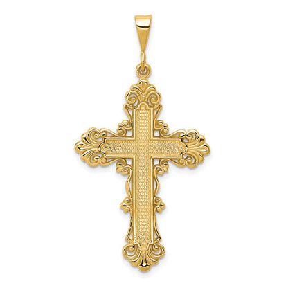 14k Yellow Gold Fleur De Lis Cross Pendant