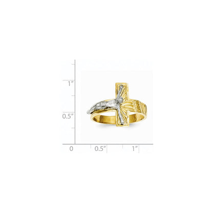 14k two tone gold polished diamond cut mens crucifix ring c2118