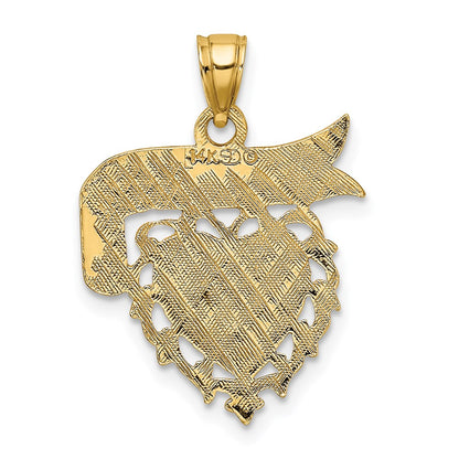 14k Yellow Gold Polished I LOVE YOU Heart with Banner Charm