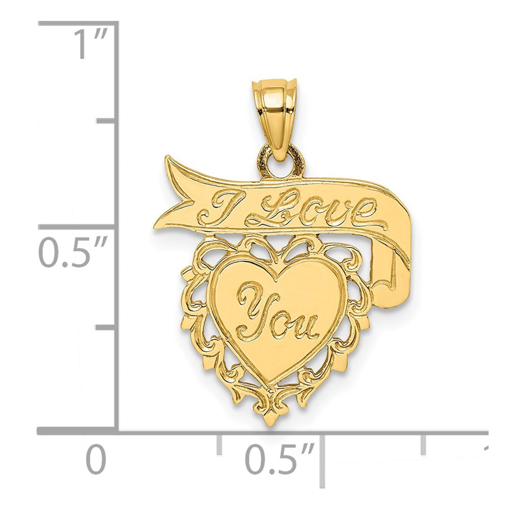 14k Yellow Gold Polished I LOVE YOU Heart with Banner Charm