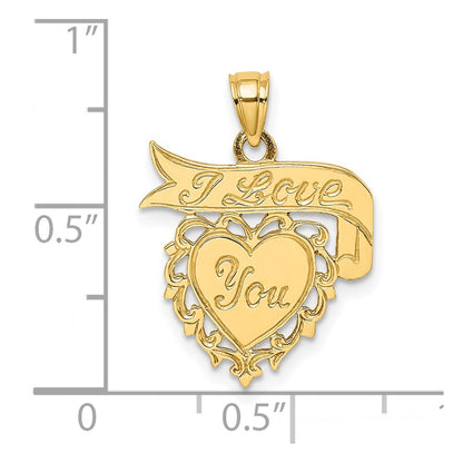 14k Yellow Gold Polished I LOVE YOU Heart with Banner Charm