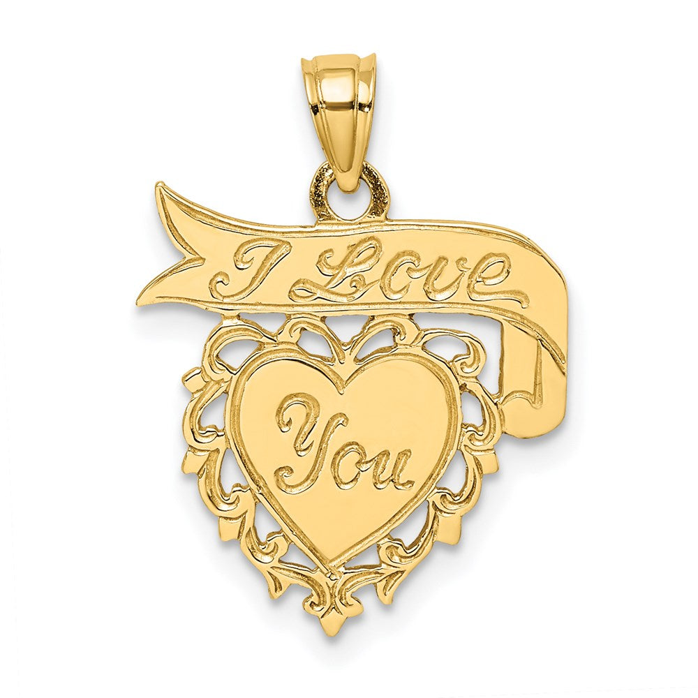 14k Yellow Gold Polished I LOVE YOU Heart with Banner Charm